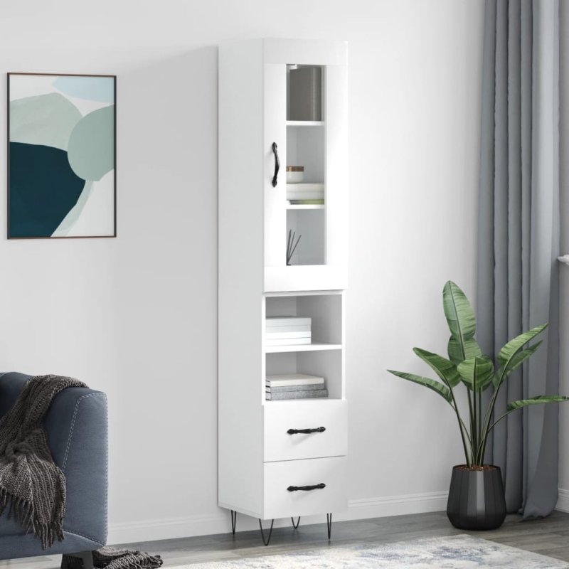 Aparador alto madera contrachapada blanco brillo 34,5x34x180 cm VX-3199331