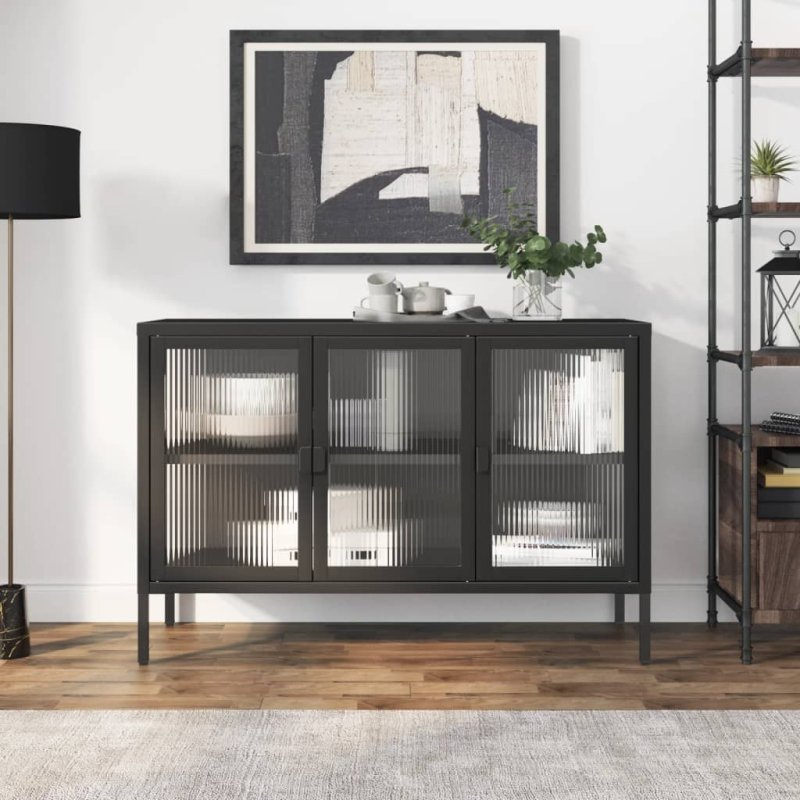 Aparador de vidrio y acero negro 105x35x70 cm VX-353002