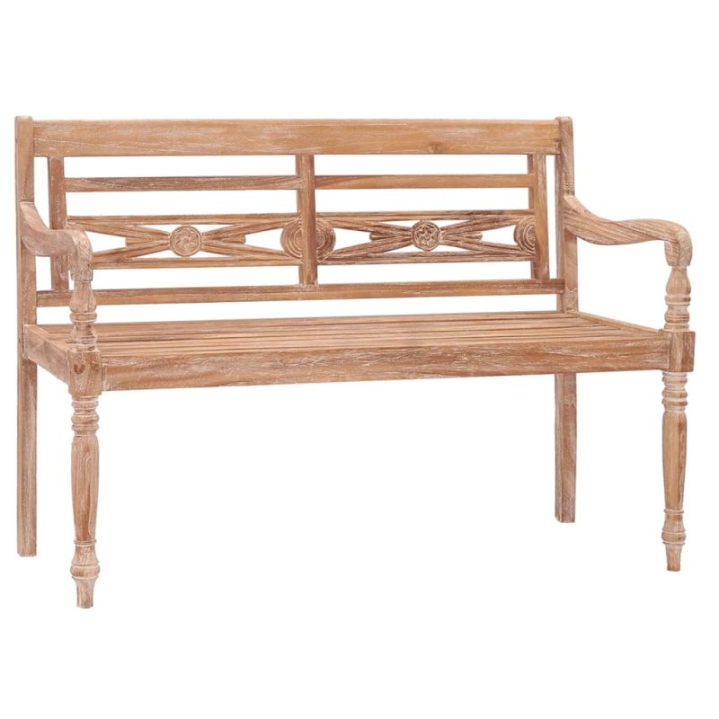 Banco Batavia madera de teca maciza blanco lavado 120 cm VX-316035