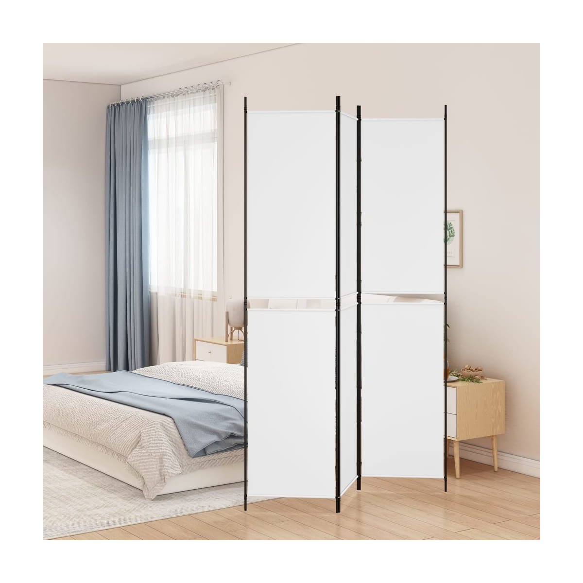 Biombo divisor de 3 paneles de tela blanco 150x220 cm VX-350242