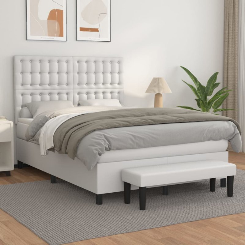 Cama box spring con colchón cuero sintético blanco 140x190 cm VX-3137660
