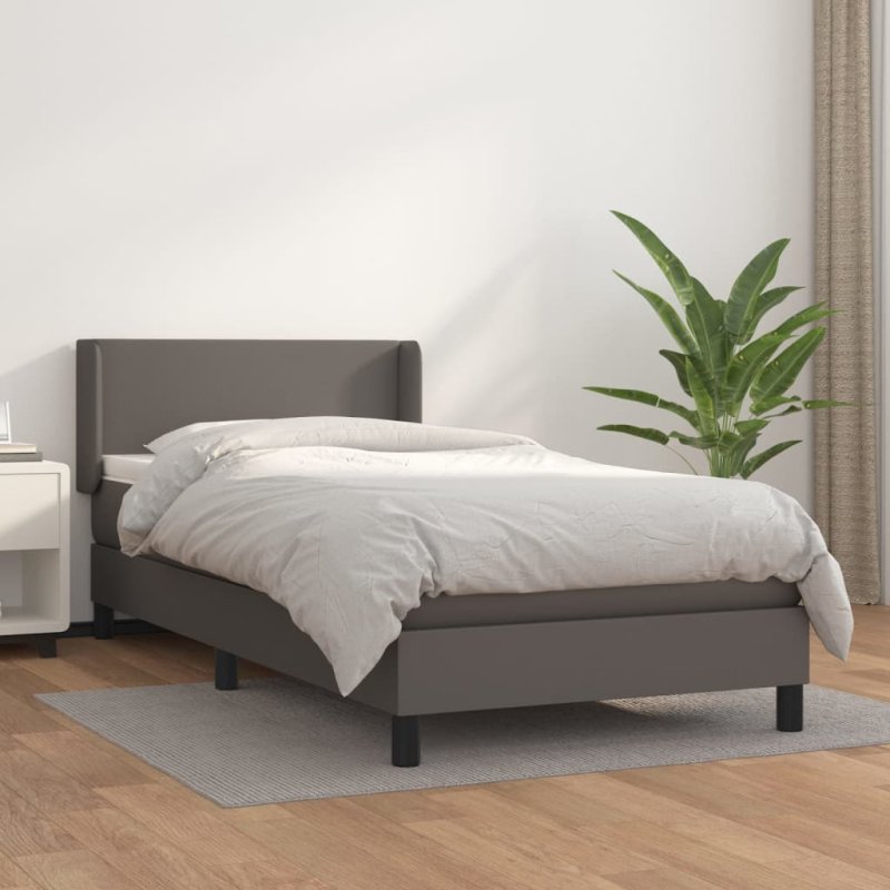 Cama box spring con colchón cuero sintético gris 100x200 cm VX-3130647