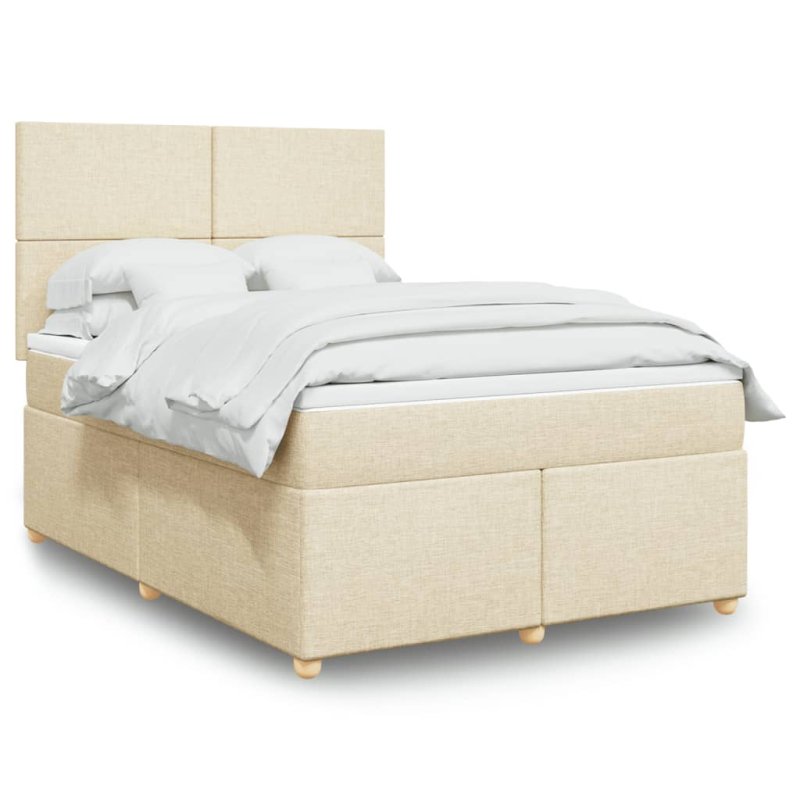 Cama box spring con colchón tela color crema 140x200 cm VX-3293601