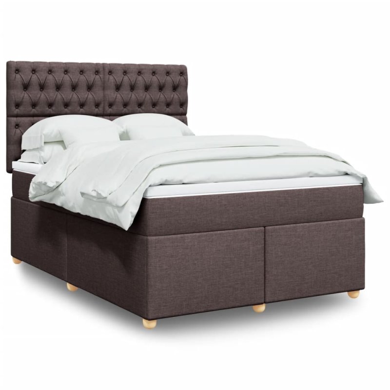 Cama box spring con colchón tela marrón oscuro 140x190 cm VX-3293585