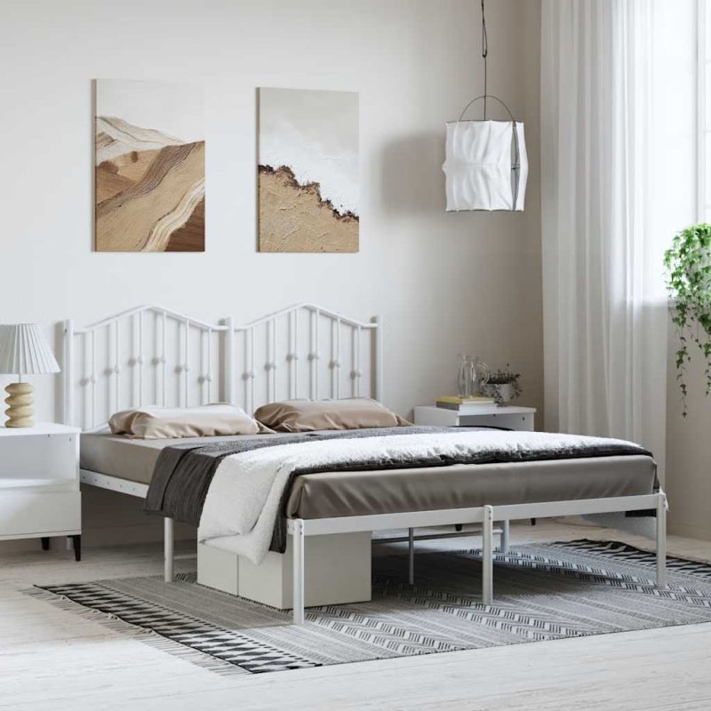 Estructura cama sin colchón con cabecero metal blanco 150x200cm VX-373840