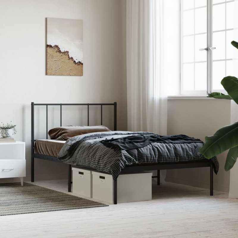 Estructura cama sin colchón con cabecero metal negro 80x200 cm VX-352471