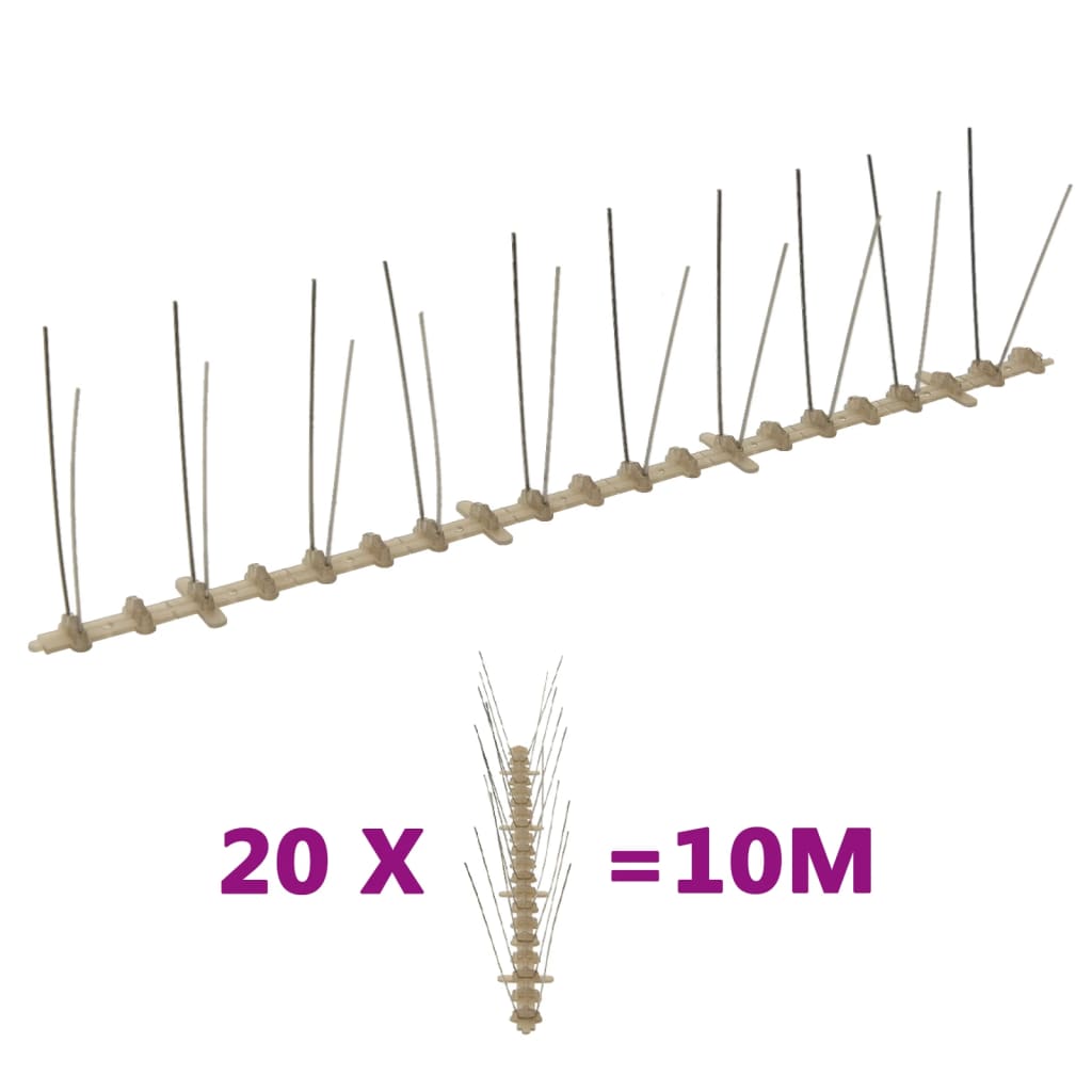 vidaXL Set de 2 hileras de pinchos contra pájaros y palomas 20 uds 10m