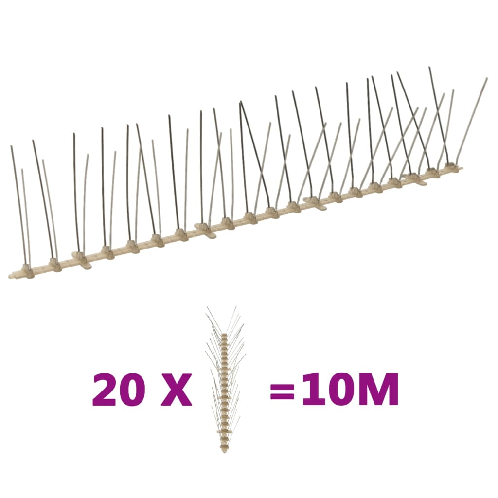 vidaXL Set de 4 hileras de pinchos contra pájaros y palomas 20 uds 10m