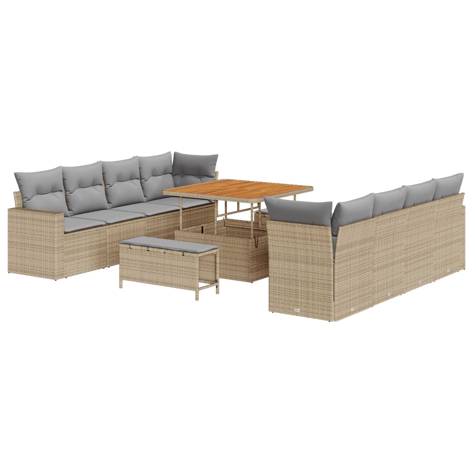 Set de Sofá de Jardín vidaXL de 11 Piezas con Cojines Beige Poliratán Acacia