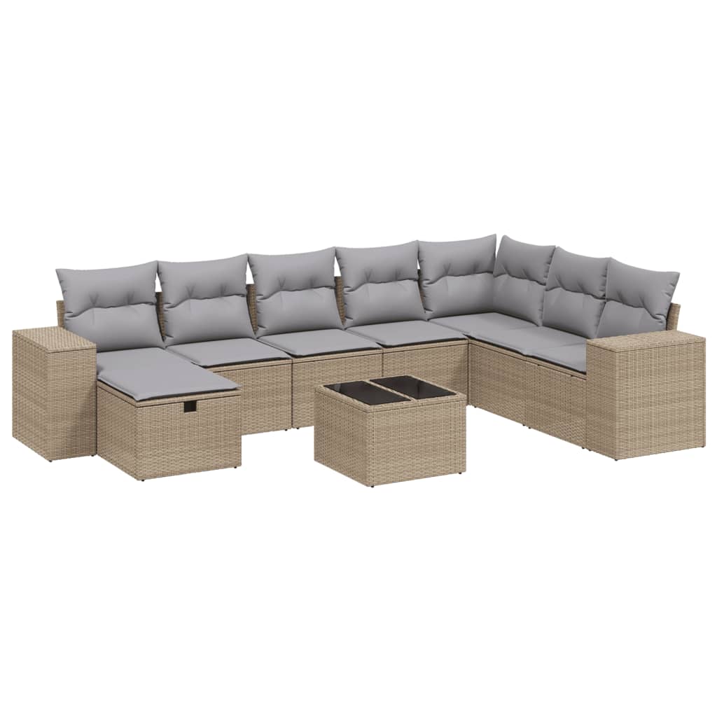 vidaXL Juego de sofás jardín con cojines beige mezcla 9 pzas ratán PE 8721102516207
