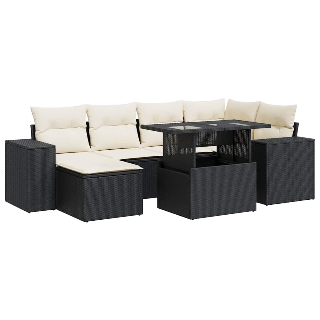 vidaXL Set de sofás de jardín 7 pzas con cojines ratán sintético negro 8721158742636