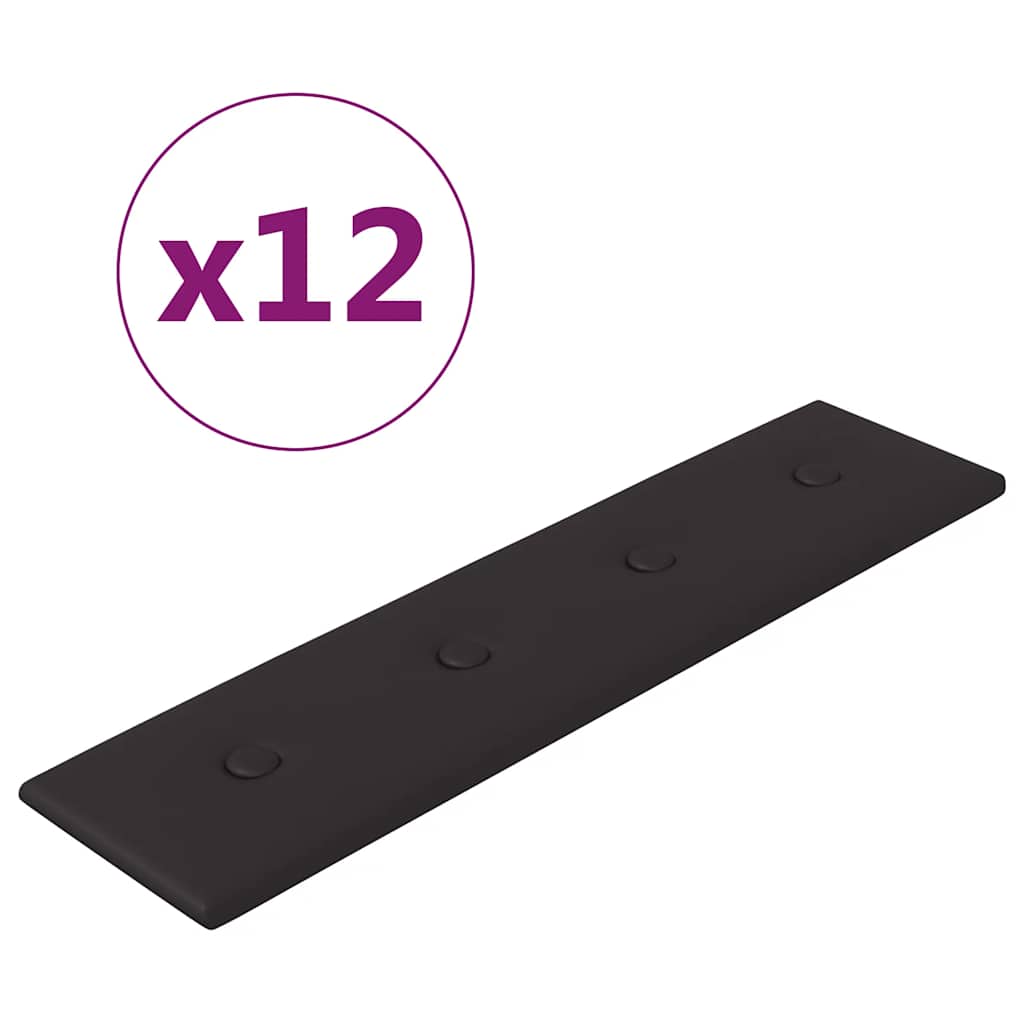 vidaXL Paneles de pared 12 uds cuero sintético negro 60x15 cm 1,08 m²