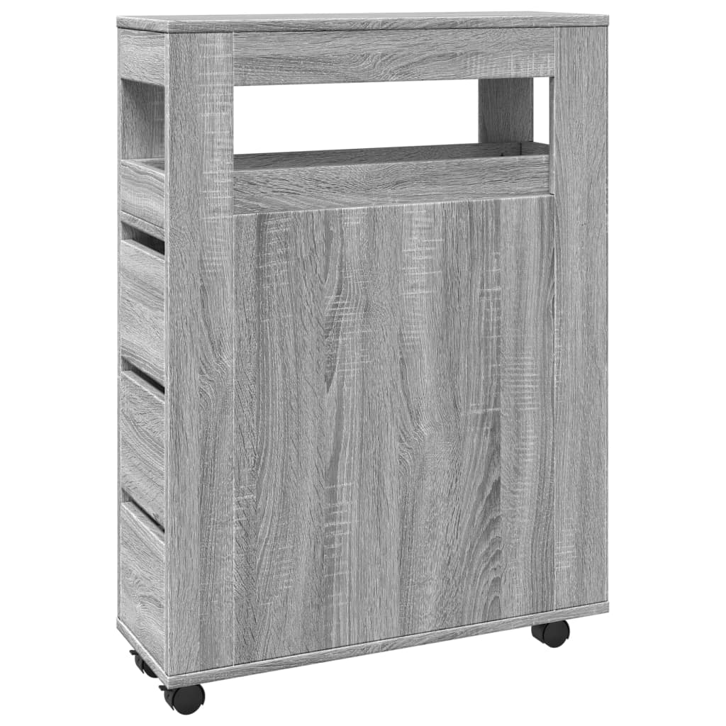 vidaXL Armario de baño estrecho con ruedas madera gris Sonoma 8721158400710