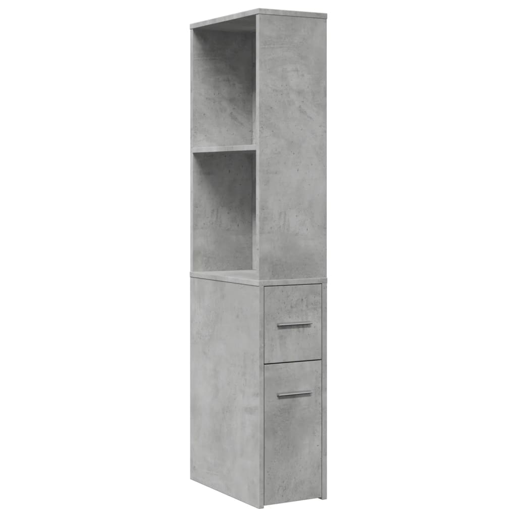 vidaXL Armario de baño estrecho con ruedas madera gris hormigón 8721158400963