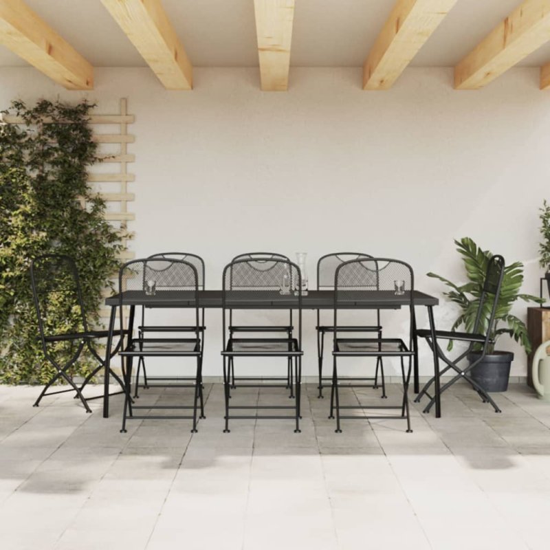Juego de comedor de jardín 9 pzas malla metálica gris antracita VX-3211816