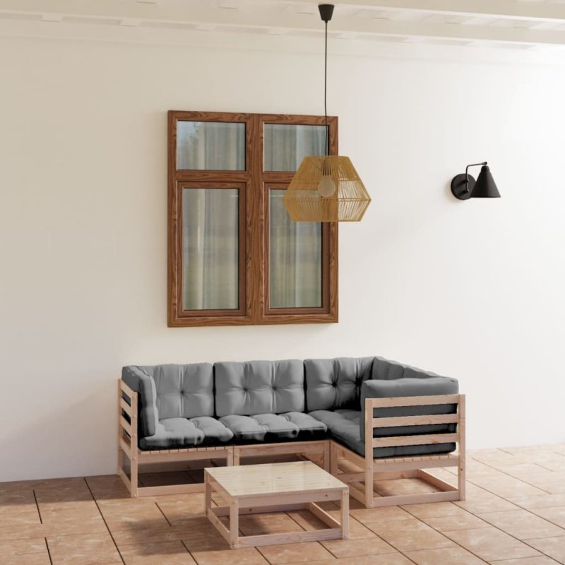 Juego de muebles de jardín 5 pzas y cojines madera pino maciza VX-3076599