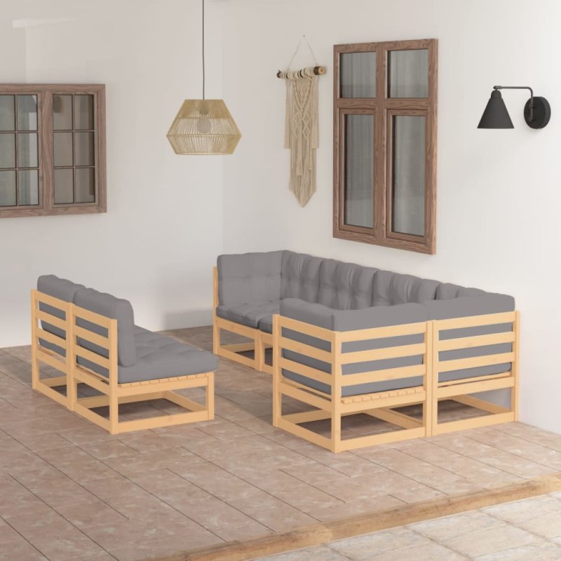Juego de muebles de jardín 7 pzas y cojines madera maciza pino VX-3076654