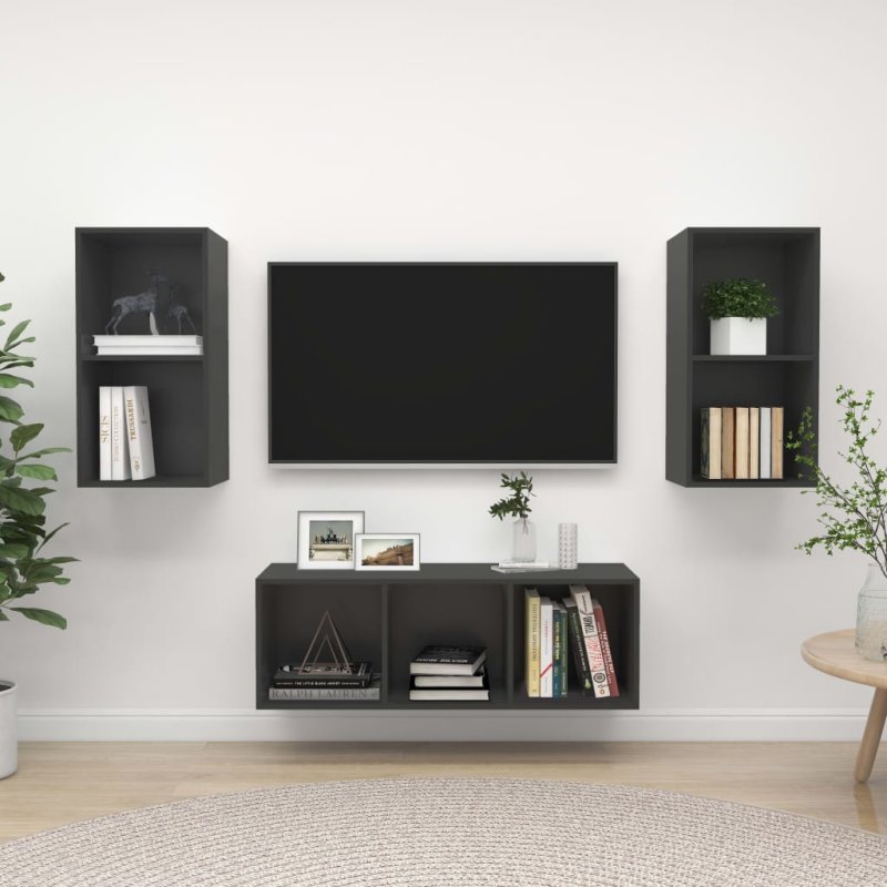 Juego de muebles de salón 3 piezas madera de ingeniería gris VX-3079738