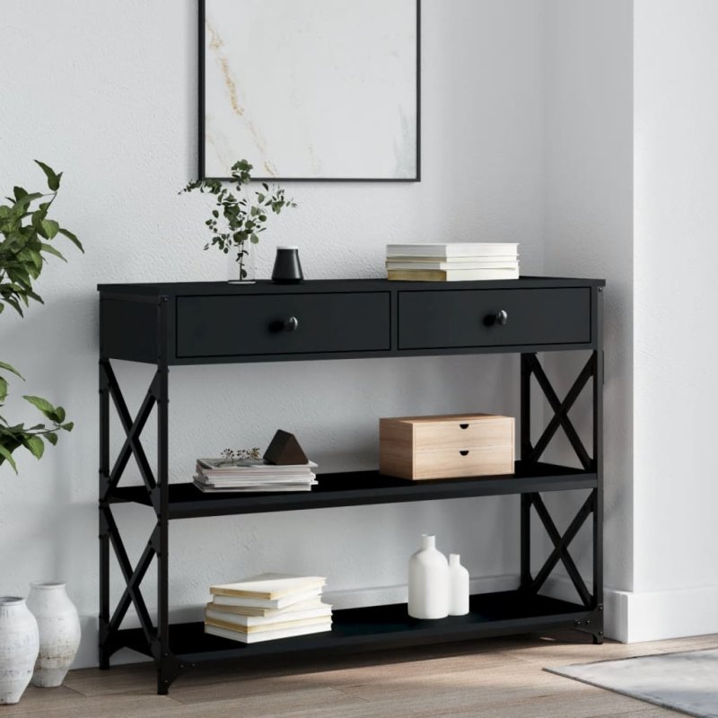 Mesa consola madera de ingeniería negra 100x28x75 cm VX-834190