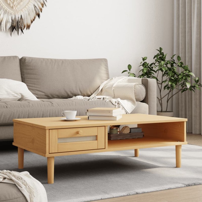 Mesa de centro SENJA aspecto ratán madera marrón 100x55x33 cm VX-358046