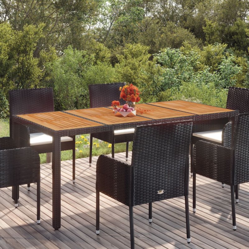 Mesa de jardín superficie de madera ratán PE negro 190x90x75 cm VX-319905