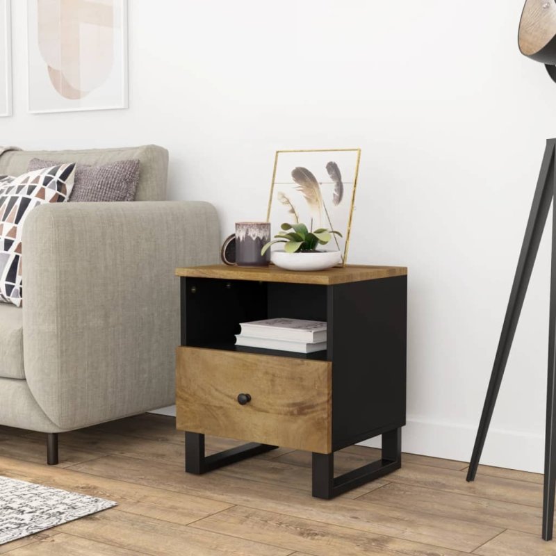 Mesita de noche madera maciza mango y madera contrachapada VX-350654