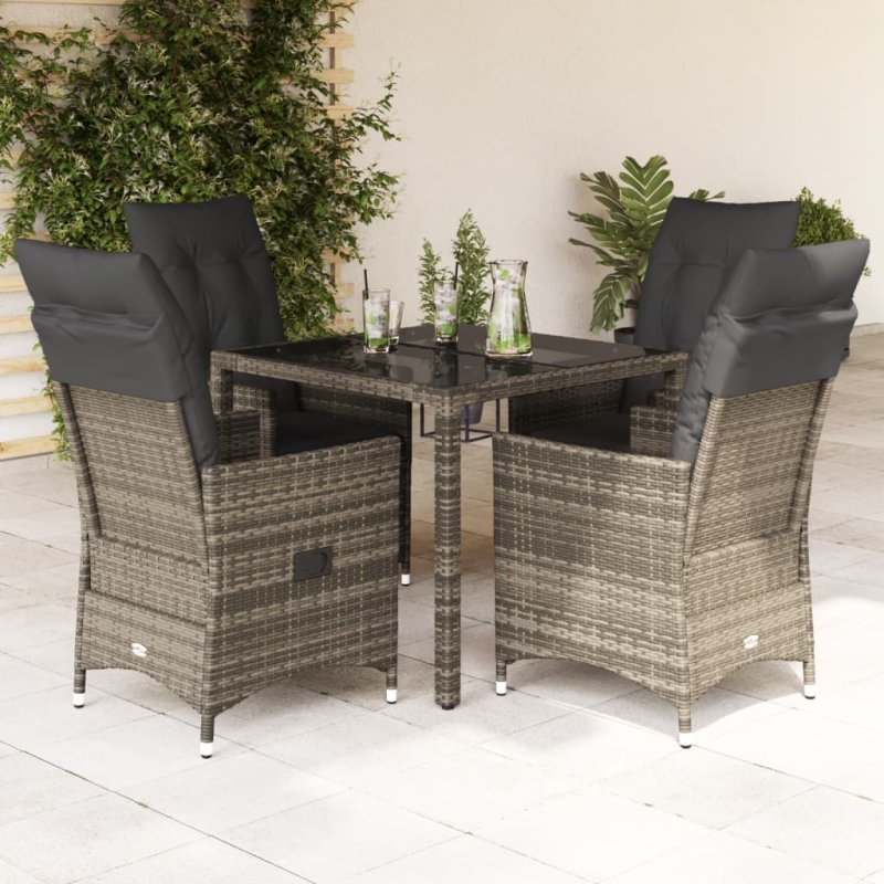 Set comedor de jardín 5 piezas con cojines ratán sintético gris VX-3276736