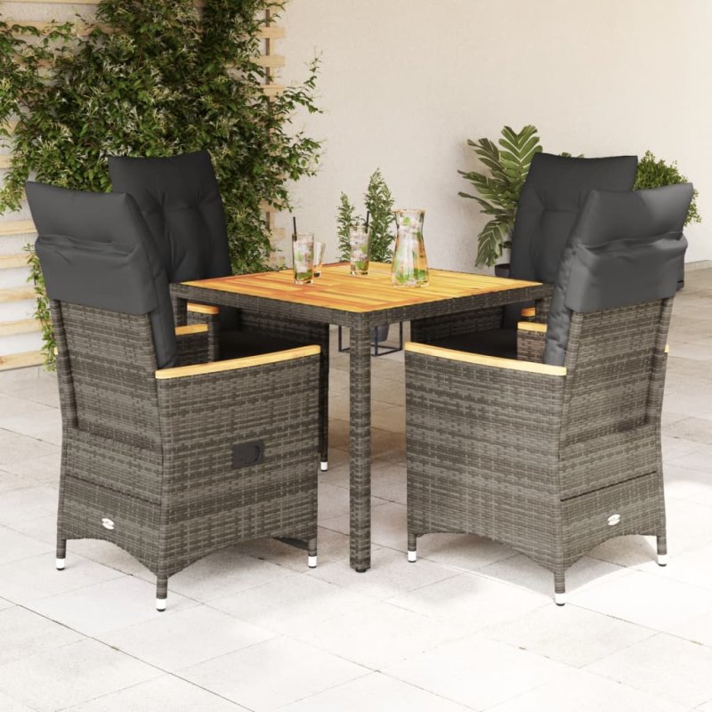 Set comedor de jardín 5 piezas con cojines ratán sintético gris VX-3276845